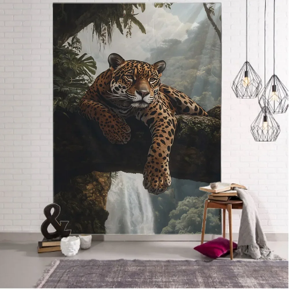 Psychedelic Hippie Jungle Animal Tapestry Wall Hanging Owl Tiger Elephant Flower Bird Background Home Decor