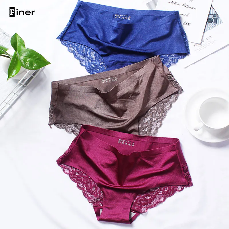 3Pcs/Set Women\'s Panties Lot Lace Seamless Underwear Female Bragas Silk Briefs Stretch Underpants Lady Panty Culotte Femme XXL