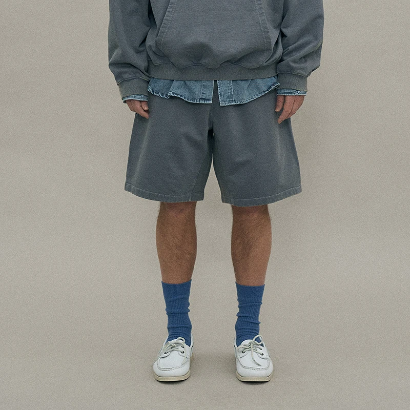Washed Vintage Loose Casual Pants Elastic Waist Cord Gradient Color Short Shorts Straight Leg Cotton Youth Fashion City Style