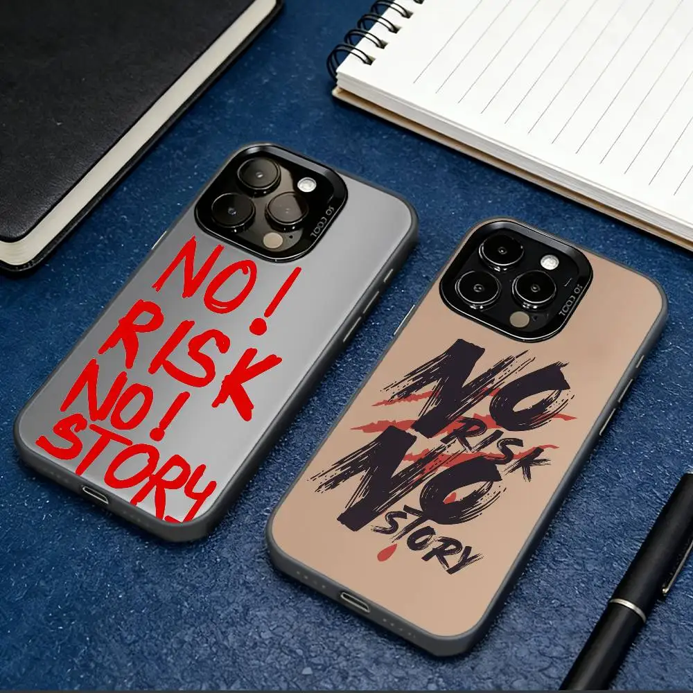 

No Risk No Story Phone Case For iPhone 17,16,15,14,13,12,11 Plus,Pro Max,XS,Colorful Silver Black Cover