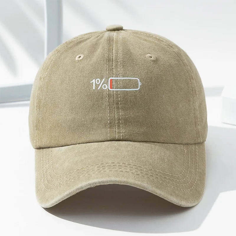 قبعة بيسبول مغسولة للجنسين مع أيقونة بطارية 1% ولوحات ملونة خفيفة الوزن واقية من الشمس وقابلة للتنفس وقابلة للتعديل