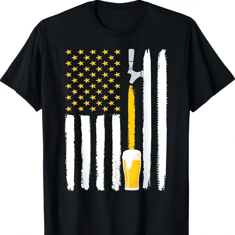 4th July USA Crew Neck Short Sleeve Casual Daily T‑Shirt Craft Beer American Flag Brewery Graphic Print Tee Top