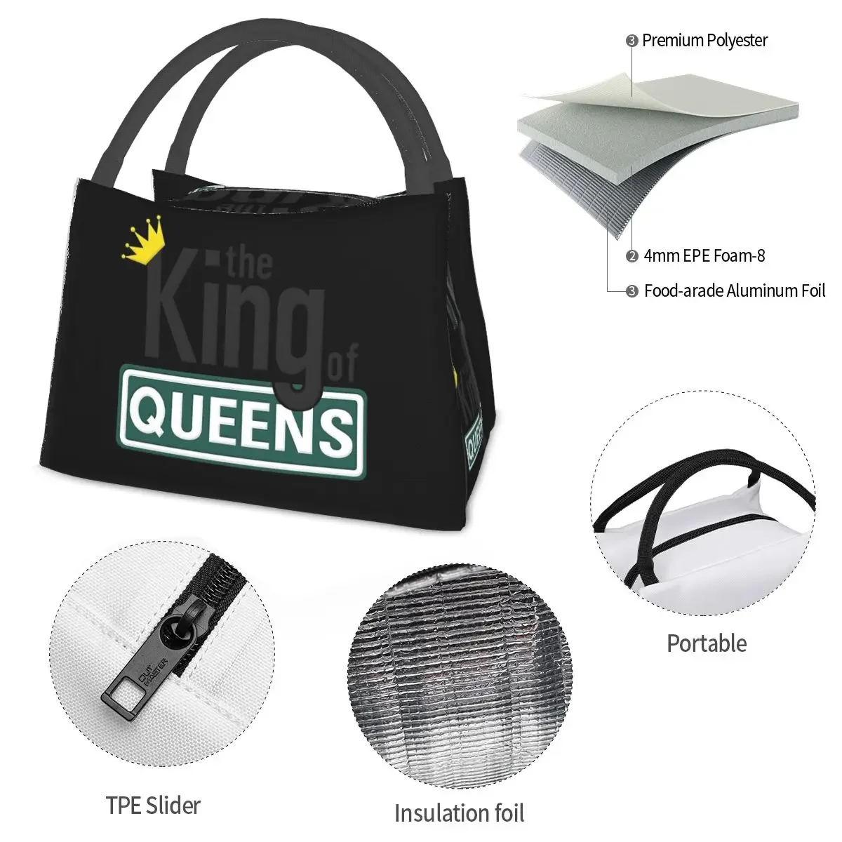 The King Of Queens Lunch Bags Insulated Bento Box Waterproof Lunch Tote Picnic Bags Cooler Thermal Bag for Woman Kids Travel