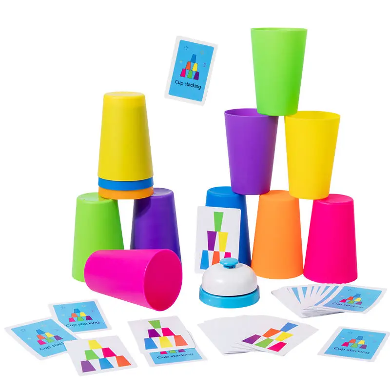 Stack Cup Speed Game Toys with Card Color Cognition Logic Montessori Toys for Parent-child Interactive Children Early Education