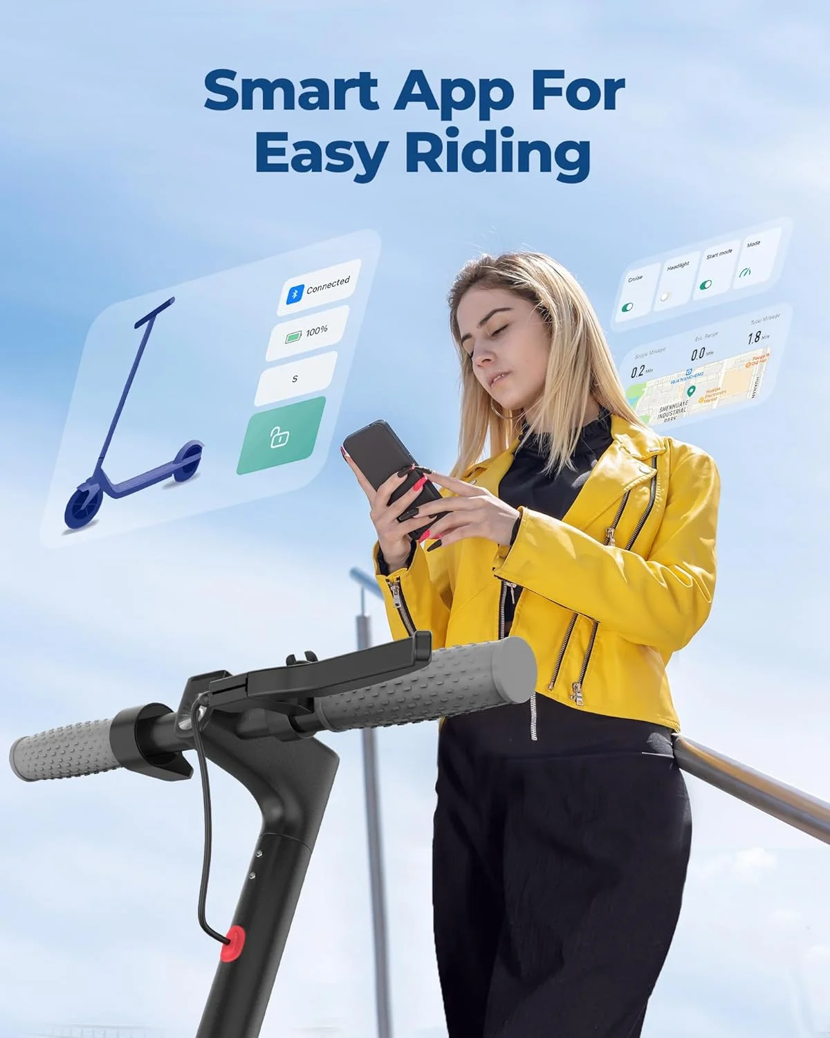 AOVOPRO AP07 Electric Scooter 10.5Ah 19mph APP Smart Control Scooter 8.5inch 23miles Max Range Double shock absorption for Adult view 6