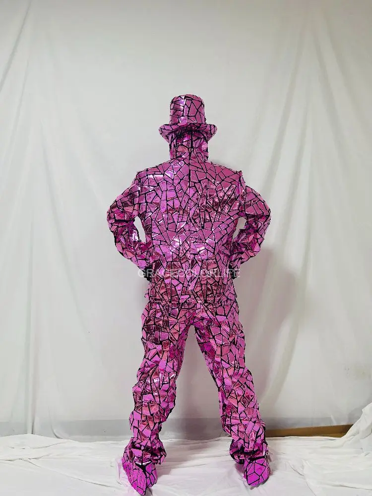 بدلة فيلم مرآة معدنية مستقبلية زي وردي أزرق نمط ملابس للمرحلة DJ الرقص العملاق الخيال العلمي تأثيري الأداء الزي #6