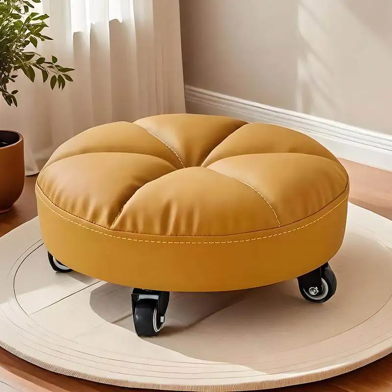 Universal Wheel Small Stool Household Pulley Low Stools Multifunctional Round Ottoman With Wheels Footrest Home Furniture