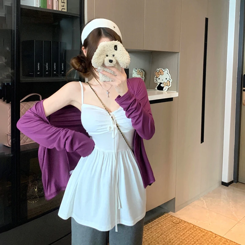 Camisola de vacaciones dulce de una línea sólida con cordones delanteros con diseño de Pure Desire para mujer