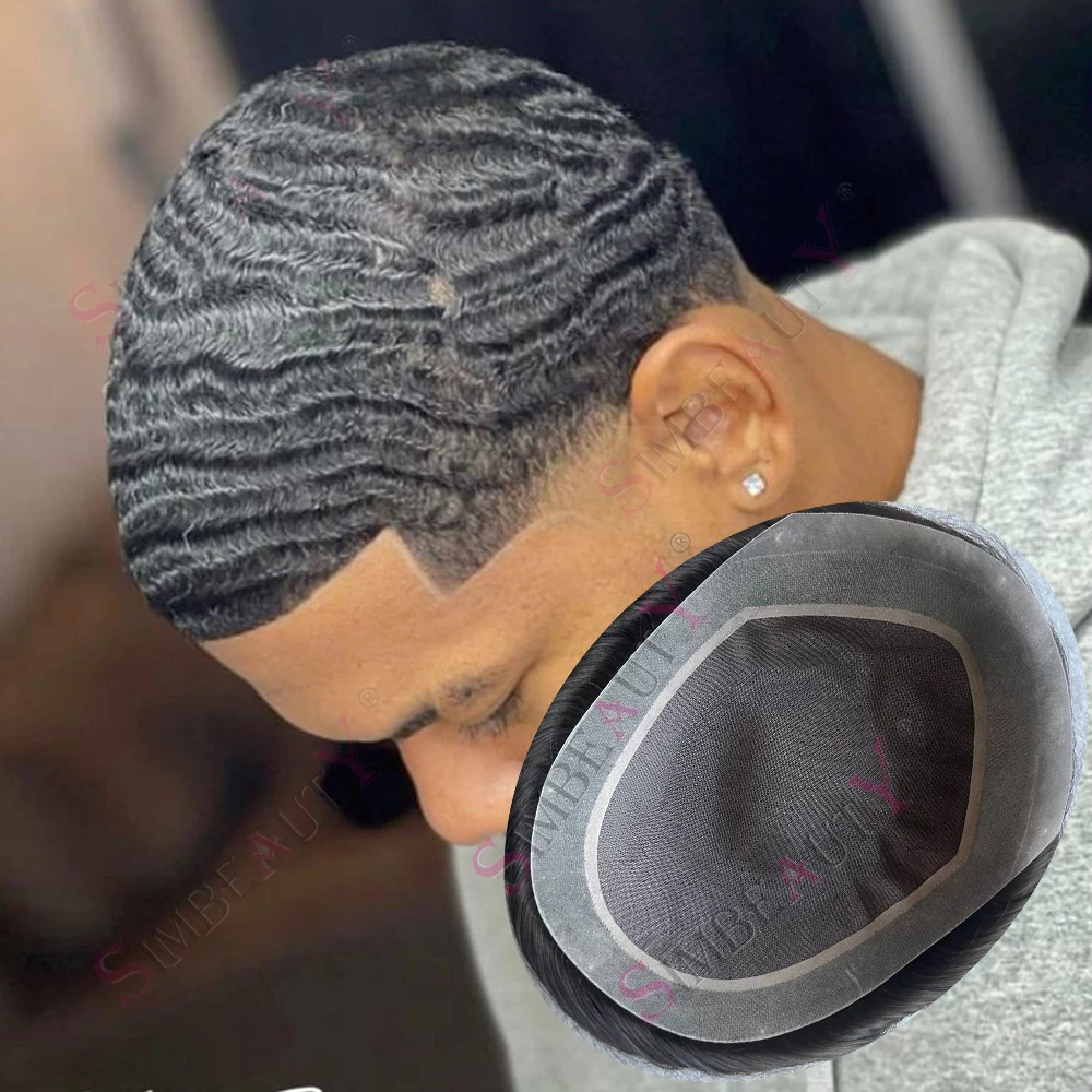 8mm 10mm 360 Deep Wave Toupee Men's Capillary Prothesis Fine Mono Lace PU Curly Human Hair Afro Weave Natural Looking System 0
