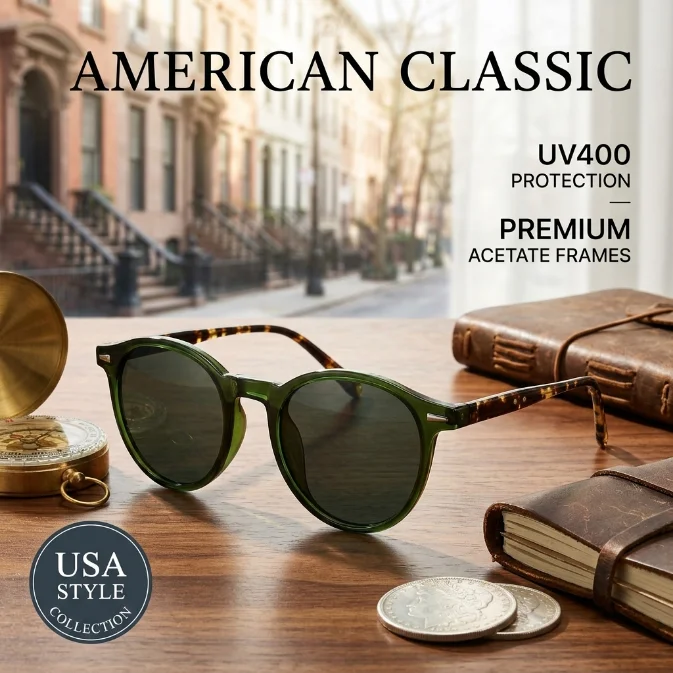 2026 New Vintage Brand Designer Round Frame Sunglasses Woman Men Classic Rivet Outdoor Driving Shades UV400 Sun-proof Oculos