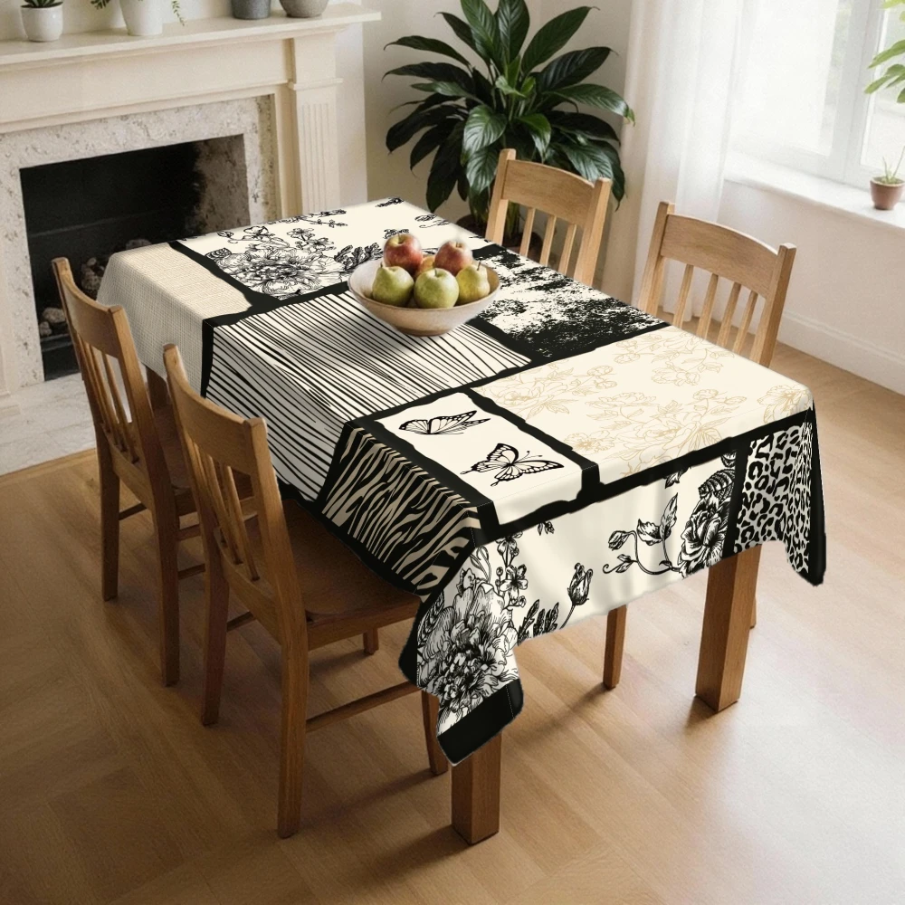 VIKAMA Artistic Patchwork Tablecloth Easy Care Home Dining Table Decor Creates a Cozy Nordic Instagram-Style Atmosphere