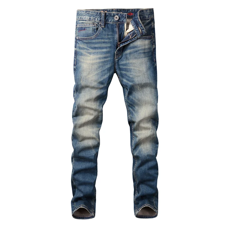 Newly Designer Fashion Men Jeans High Quality Retro Blue Elastic Slim Fit Ripped Jeans Men Trousers Vintage Denim Pants Hombre