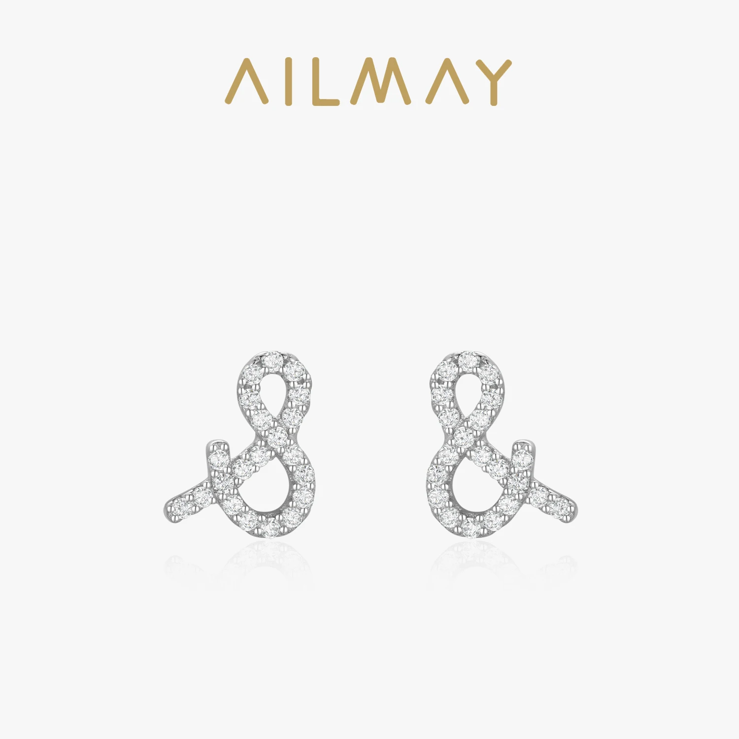 Ailmay 925 Sterling Silver Fashionc Full Drill Clear CZ “&” Pattern Stud Earrings For Women Girls Party Jewelry 2021 New Style