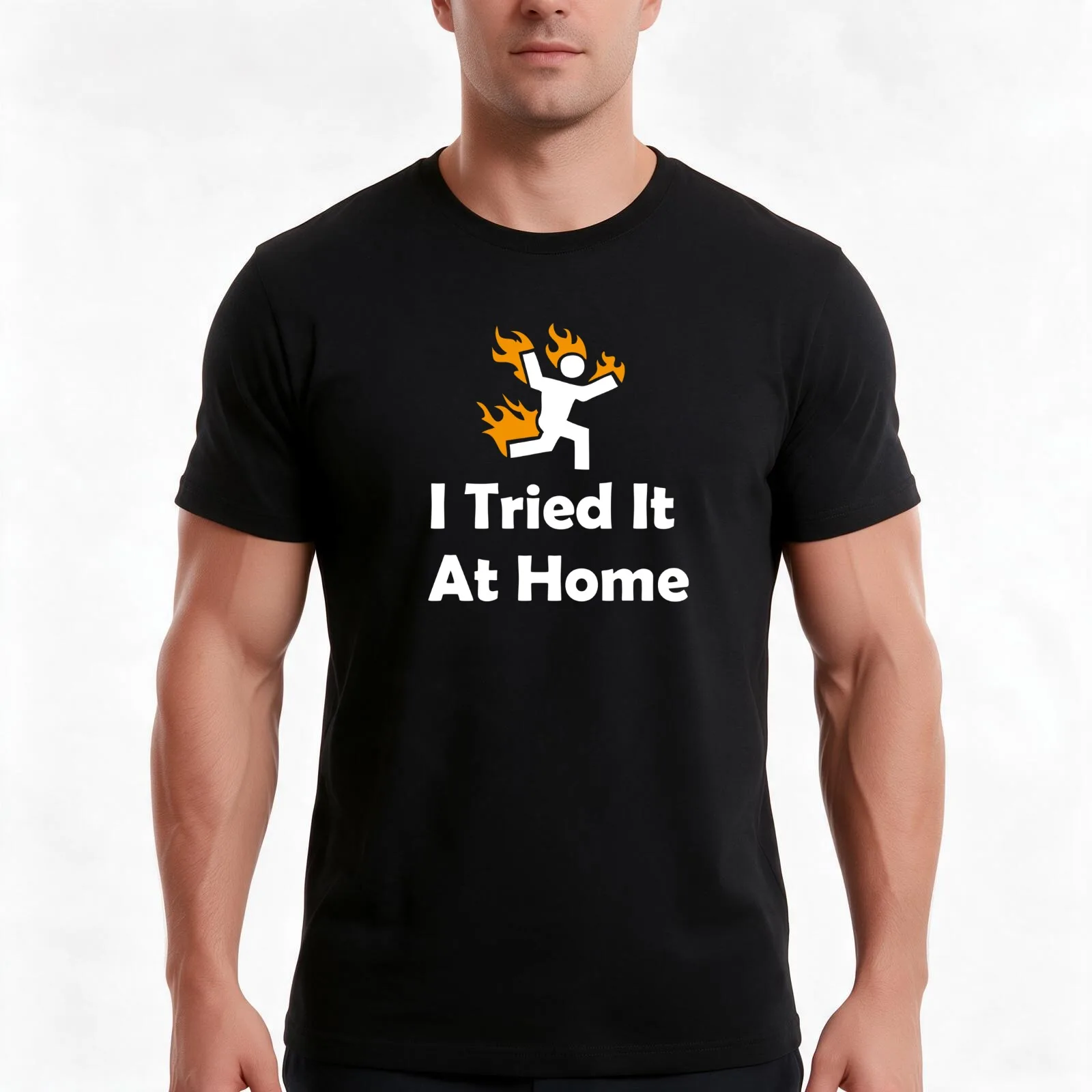 I Tried It At Home T-Shirt, Summer Casual Cotton Tee, Oversized Streetwear Tops, Vintage Graphic Print, Loose Fit Short Sleeve