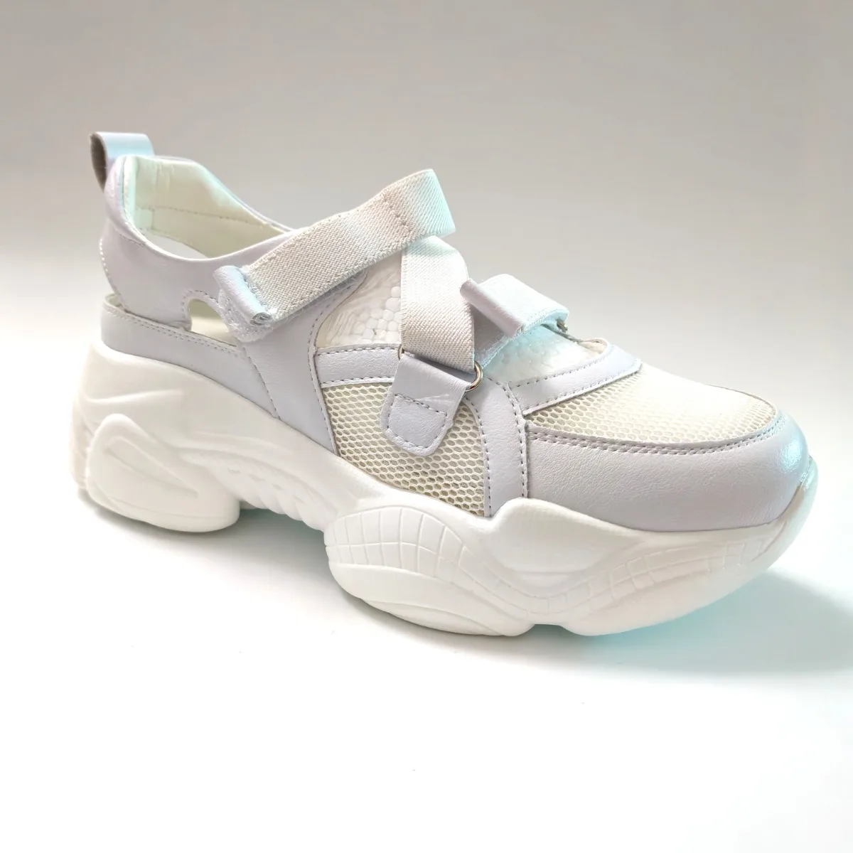 

Women's Sandals White Platforms Dad Shoes Genuine Leather Breathable Mesh Cutout Ladies Casual Footwear Soft Comfortable