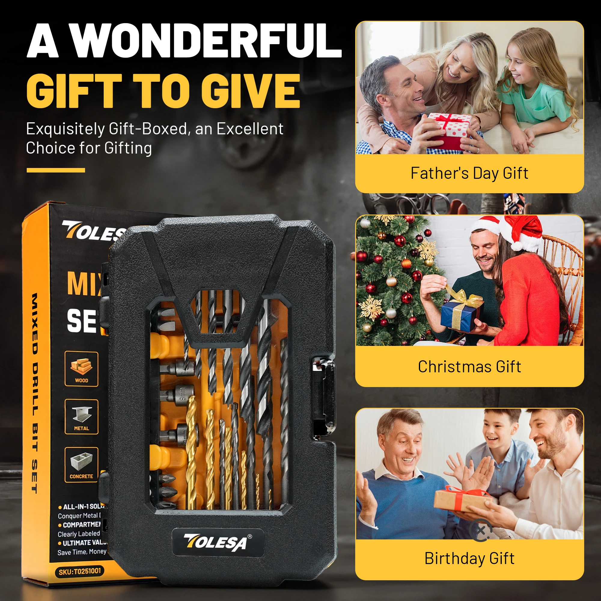 مجموعة لقمة مثقاب من TOLESA مكونة من 35 قطعة مع لقمة مفك براغي ومفك براغي، مجموعة لقمة مثقاب للخشب المعدني، هدية عيد الميلاد للأب