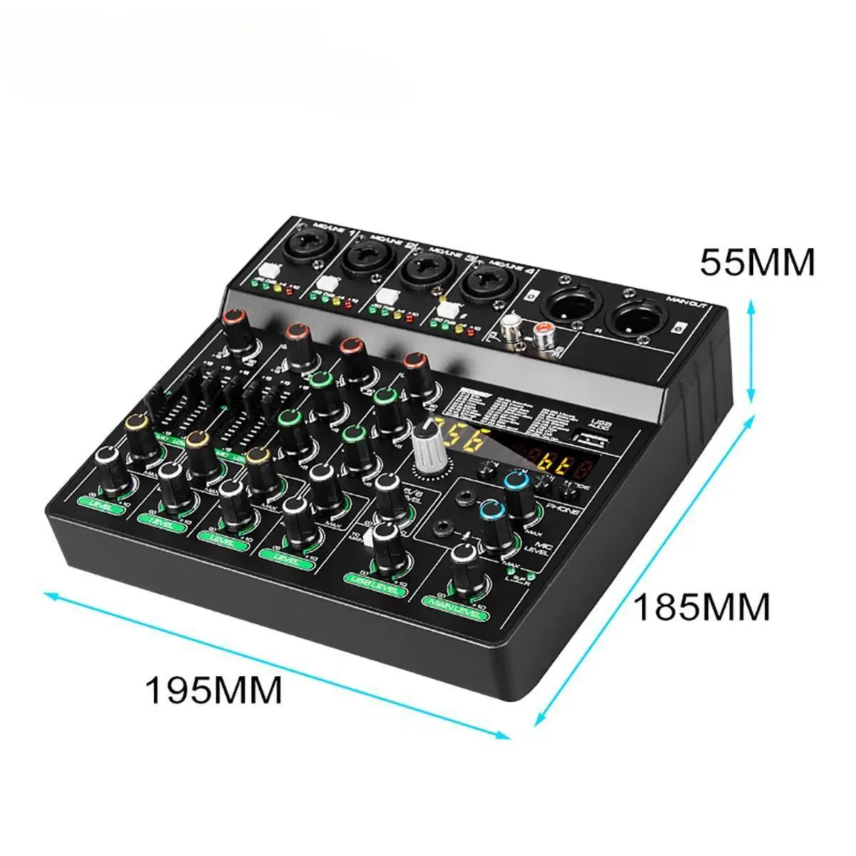 Audio Mixer Reverb Delay Effect Compact 48V 6 Channel for Phone Studio Home