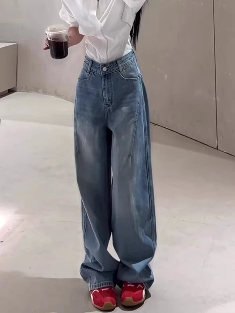 

High Waist Wide Leg Denim Jeans Women's Faionable Drapey Loose Straight Cut Knife Pants Spring 2026 New Sle Slimming