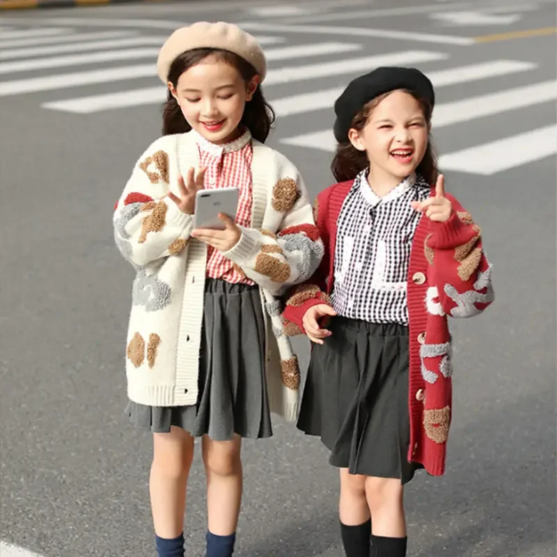 2023 teenager Knitted Sweater Kids autumn Winter Clothes for Girls Cotton Long Sleeve Single Cardigan Outwear 8 9 10 11 12 years