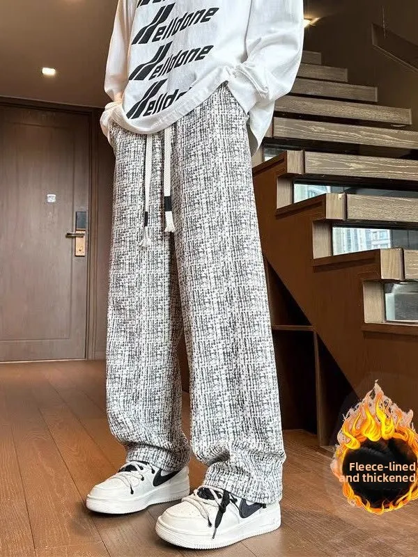 Men's Corduroy Wide Leg Pants Spring Autumn Fleece Lined Loose Fit Straight Cut Casual Versatile Comfortable Retro American S...
