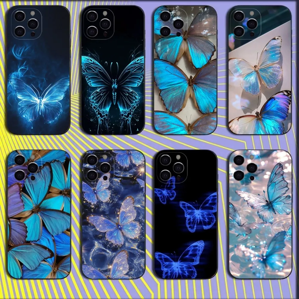 

Blue Butterfly Beautiful Wing Phone Case For iPhone 16,15,14,13,12,11,Mini,Pro,SE,MAX White Matte Shockproof Cover