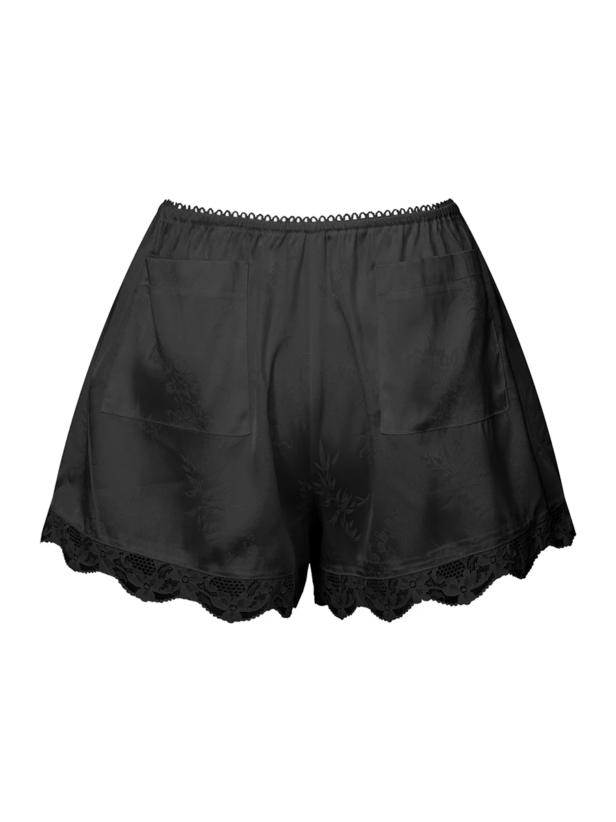

Женские шорты для отдыха, элегантные эластичные талии, цветочные кружевные лоскутные пижамные шорты, одежда для сна