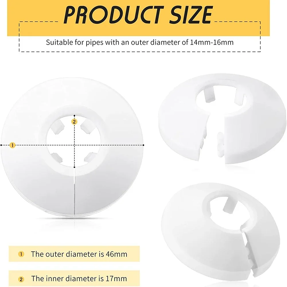 4pcs Pipe Collars 46x15mm PP Radiator Escutcheon Pipe Cover Decoration White/Black/Chrome Plastic Radiator Pipe Covers