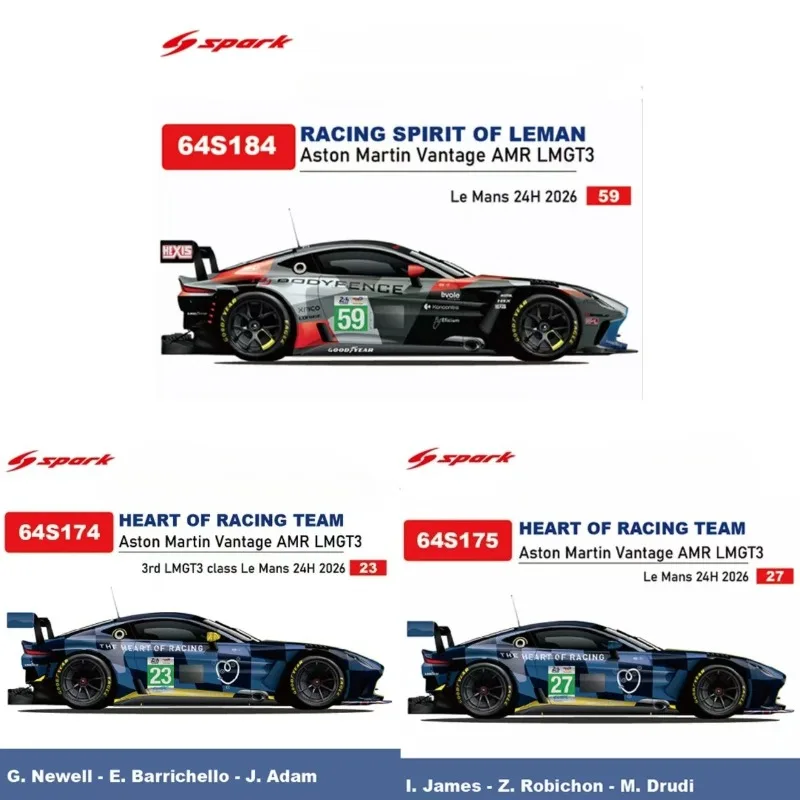 SPARK 1:64 Aston Martin Vantage GT3 2026 Le Mans Endurance Racing Die Cast Alloy Car Model Adult Collection Ornament