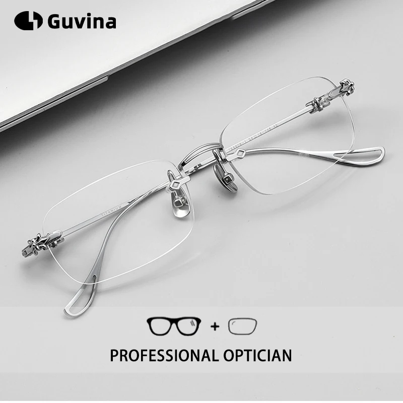 

Дизайнерские модные квадратные оправы из чистого титана, безрамочные оптические очки с синим светом по рецепту, близорукость, дальнозоркость для мужчин и женщин