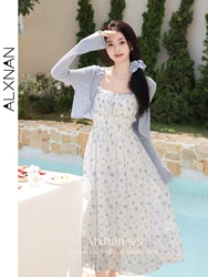 Alxnan causal elegante recortado cardigan para mulheres verão malhas 2024 manga longa malha outerwear roupas femininas l35529sy