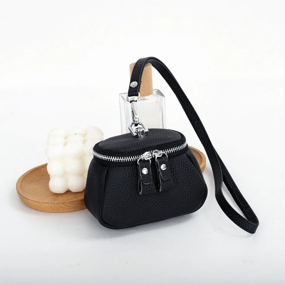 Solid Color Hanging Neck Coin Purse Lipstick Earphone Pouch Makeup Storage Lanyard Wallet Purse Genuine Leather Mini Storage Bag