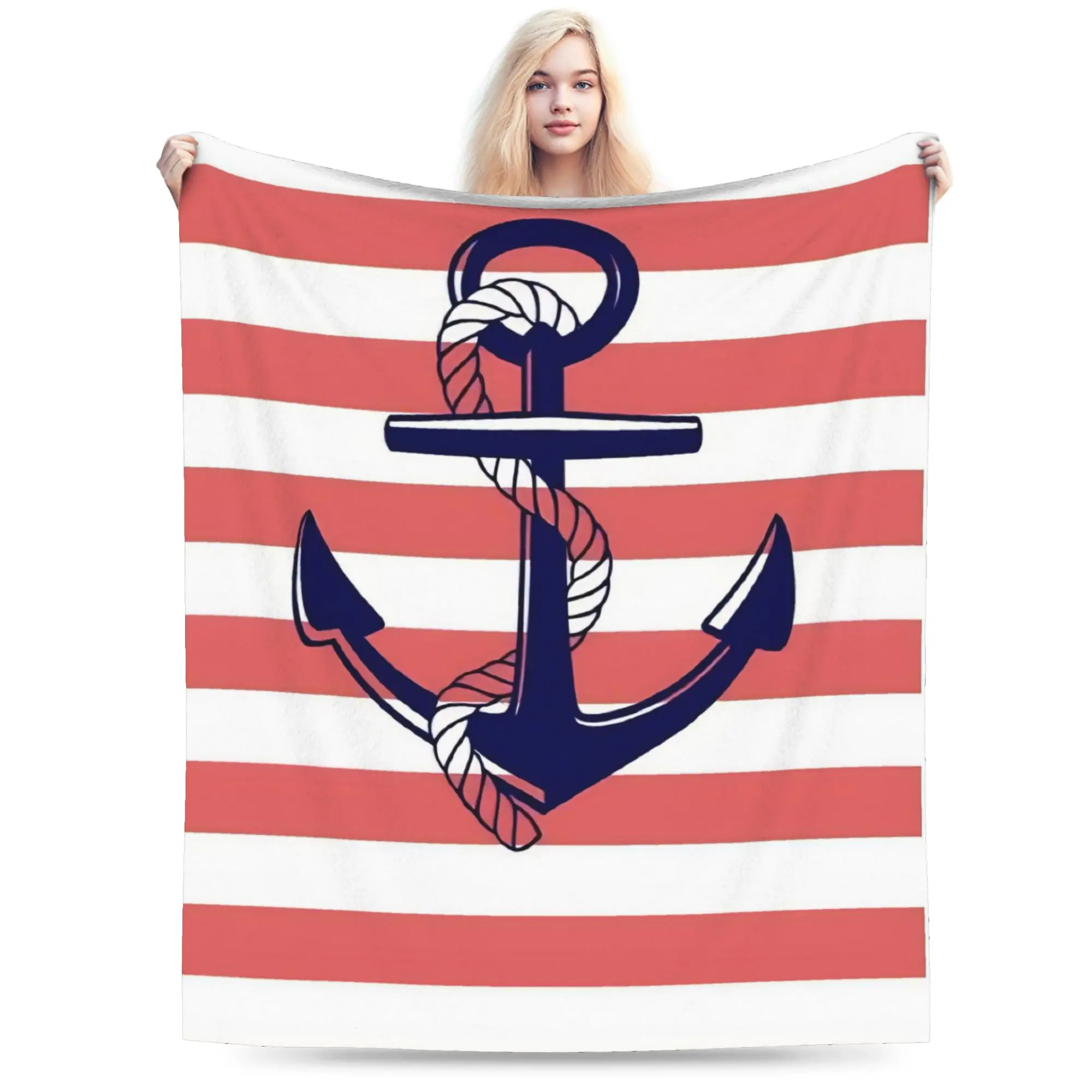 Nautical Anchor Boat Plush Blanket Girls Boys  Flannel Bedding Throws  Chair Super Soft Custom Quality Bedspread Gift Idea