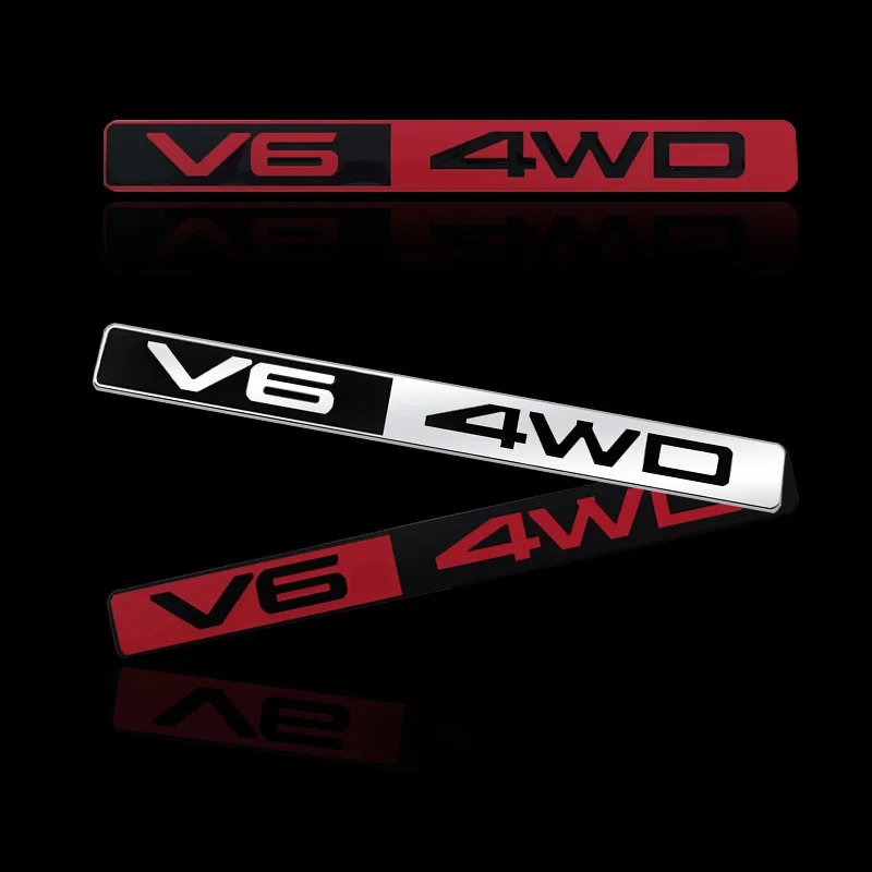 

Metal V6 4WD Badge 3D Stickers Car Trunk Body Emblem Decal Car Styling For Toyota Highlander Ford Jeep Lexus Mitsubishi Cadillac