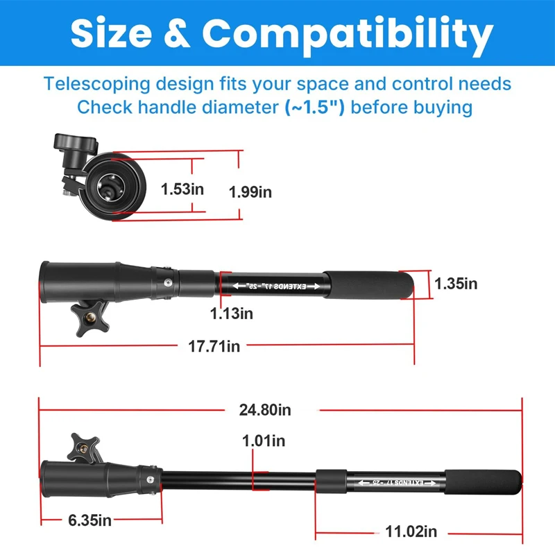 1854107 & MKA-43 Telescoping Extension Handle Fit for Minn Kota Transom-Mount Trolling Motors - Quick 17