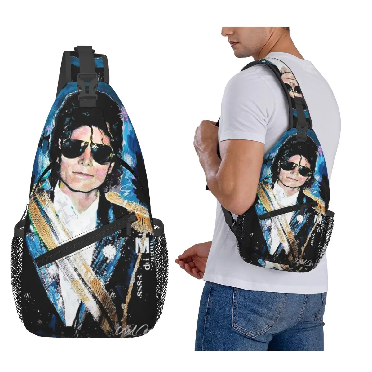 

Michael 1984 Grammys Jackson Pop Art Portrait Chest Bag Men Sling Crossbody Backpack Chest Bag Traveling Daypack Shoulder Bag