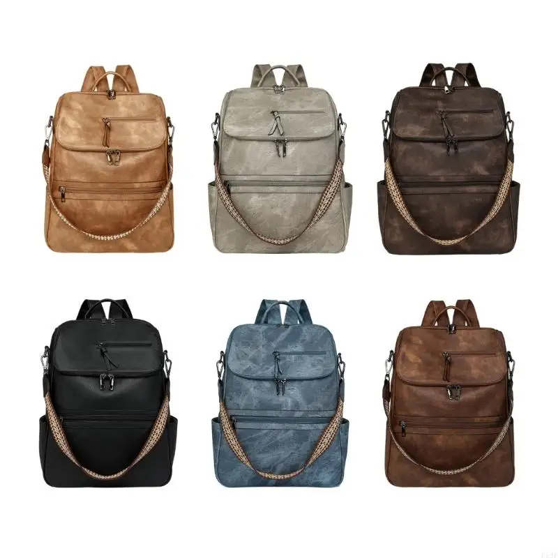 

F19F Large Capacity Backpack Student School Bag Teen Fashion PU Leather Backpack