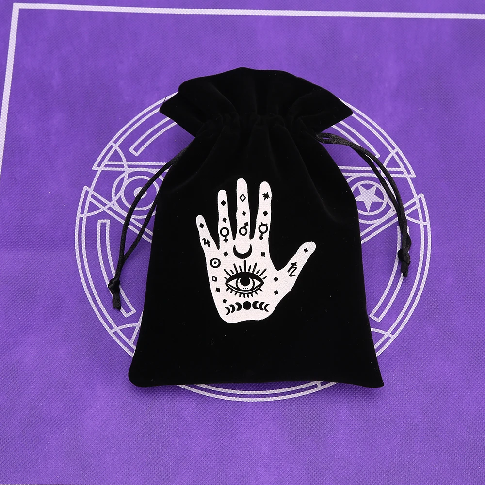1 stücke Schwarz Samt Tarot Lagerung Tasche Mini Kordelzug Paket Hexe Wahrsagerei Kristall Tasche Tasche Würfel Halter Brettspiel Gold – Detail 9
