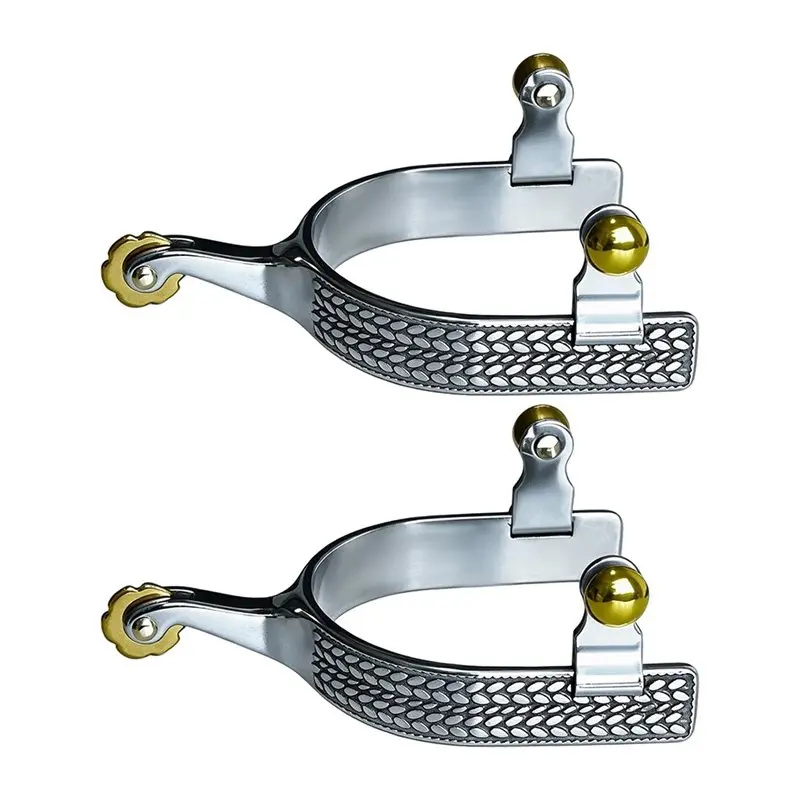 A07T-Stainless Steel Engraved Cowboy Boot Spurs 2-Pack- Western Riding Accessories For Men, Women, Adults Rider