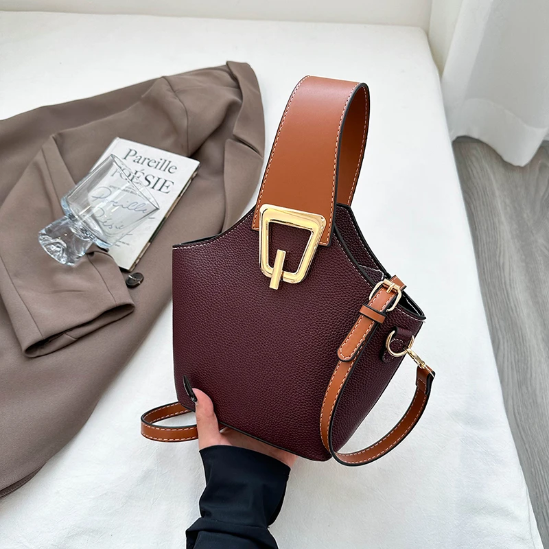 

Patchwork Short Handle Bucket Bags for Women Luxury Designer Handbag Purses 2025 New in Vintage Zipper Commute Crossbody Bag