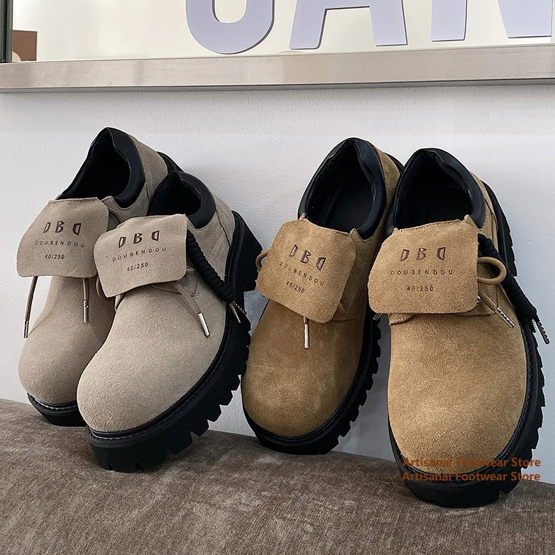 سميكة سوليد الجلد المدبوغ ديربي أحذية الرجال الرجعية كبيرة جولة تو الجلود حذاء كاجوال الارتفاع زيادة العصرية الجديدة في أحذية رجالي #6