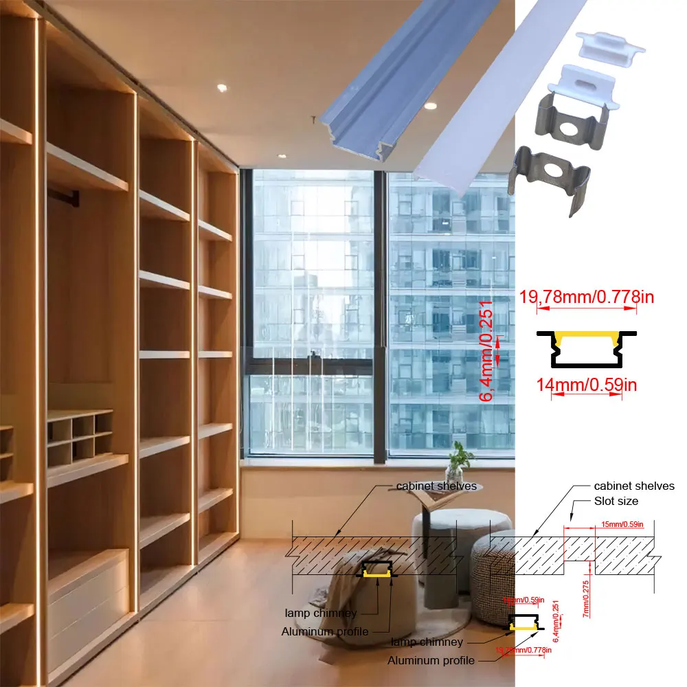 14x7mm  0.5m Aluminum Profile LED Strip Light Designed for Embedded Installation Suitable for Kitchen Cabinets and Wine Cabinets