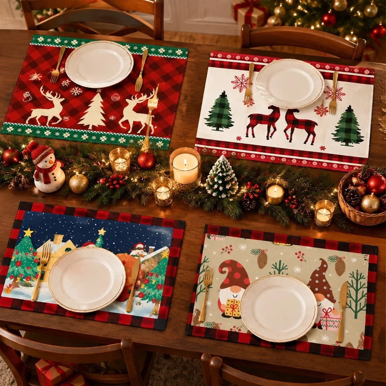 Christmas rectangular linen mat holiday western food mat family dinner restaurant Christmas party desktop decoration supplies