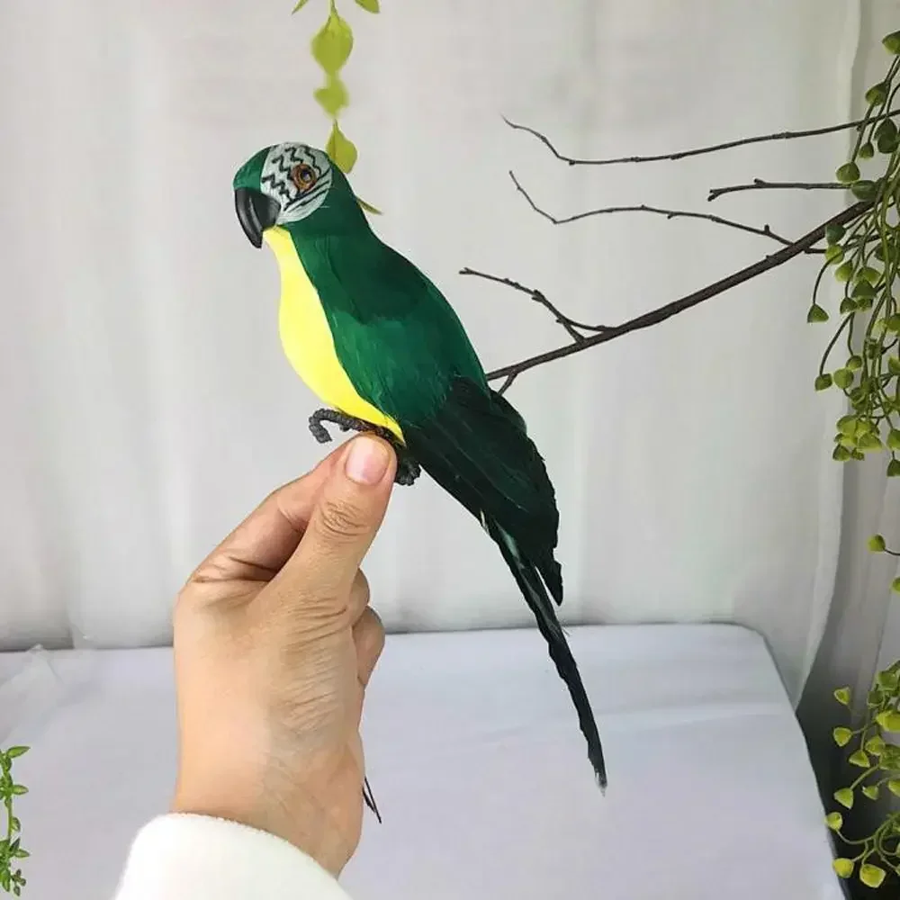 25cm Handmade Simulation Parrot Feather Bird Figurine Creative Ornament Garden Lawn Decoration Outdoor Art Animal Model