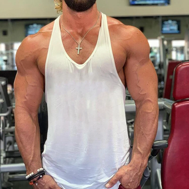 Plain Muscle Guys Running Vests Summer Cotton Breathable Mens Casual Shirts Bodybuilding Stringer Tank Tops Gym Fitness Clothing