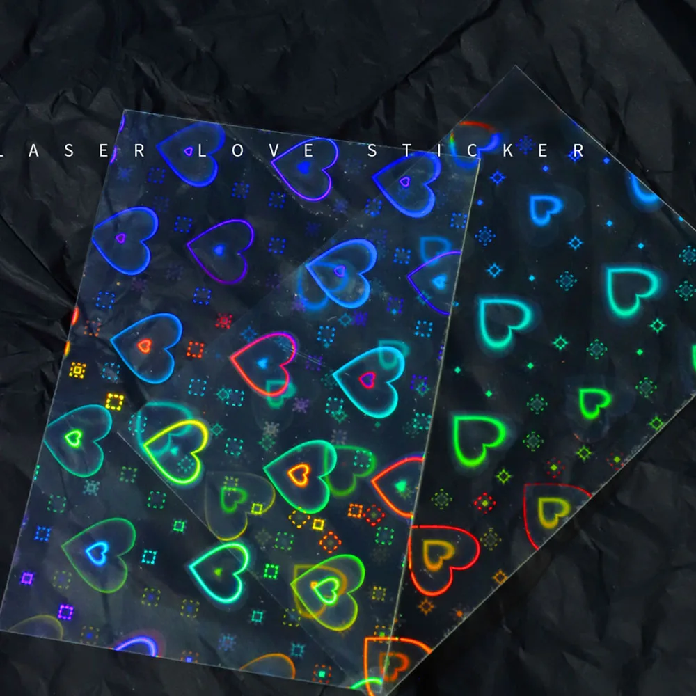1 pièces Aurora Laser coeur Nail Art autocollant 3D holographique dégradé auto-adhésif clignotant amour étoile décalcomanies accessoires de saint valentin
