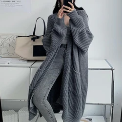 Autumn Winter Women's Loose Casual Long Cardigan Sweater Female Fashion All-match Solid Color Knitting Coat Ladies Outwear Tops