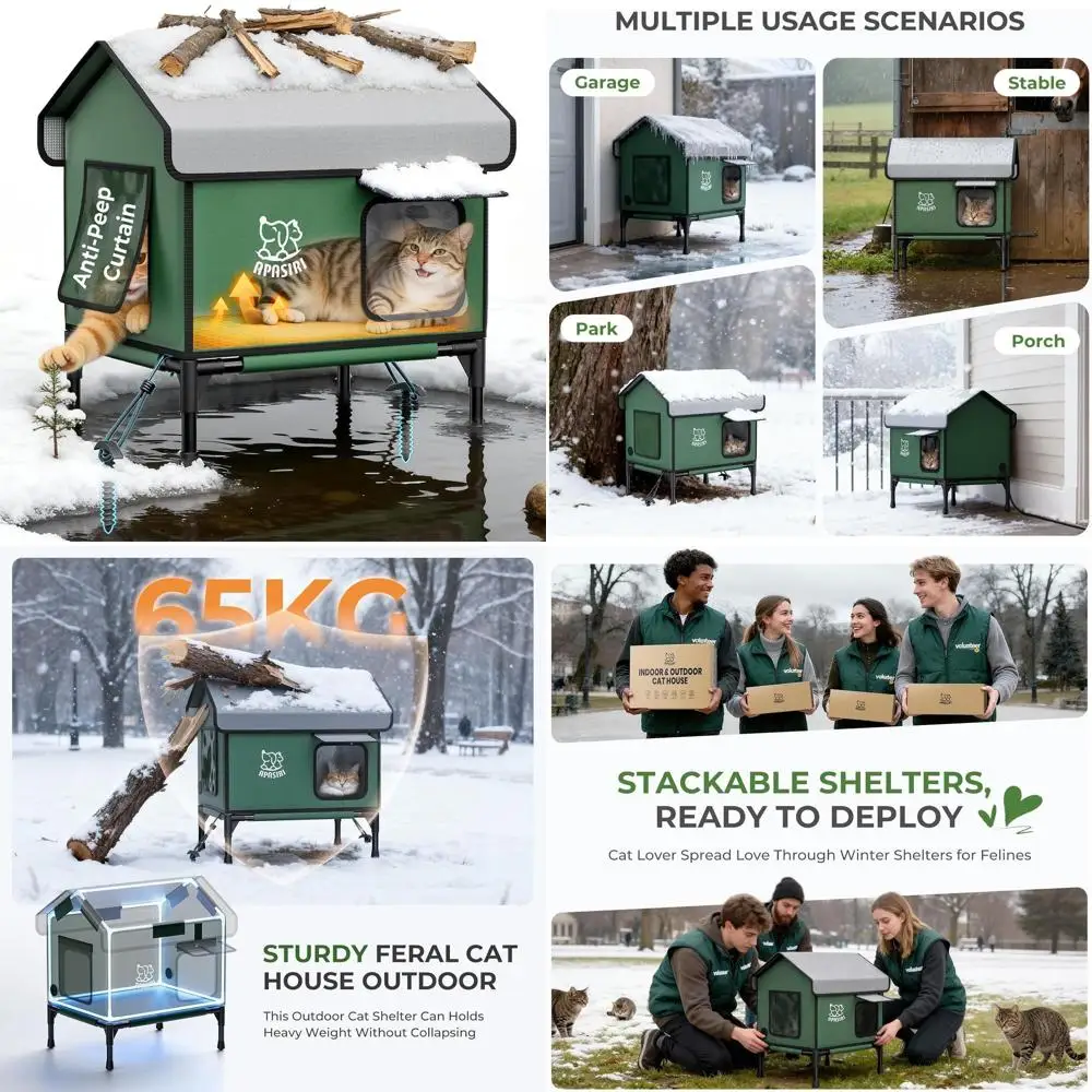 

Weatherproof Insulated Outdoor Cat Shelter with Thermostatic Heating and Anti-Peep Curtains for Small Cats