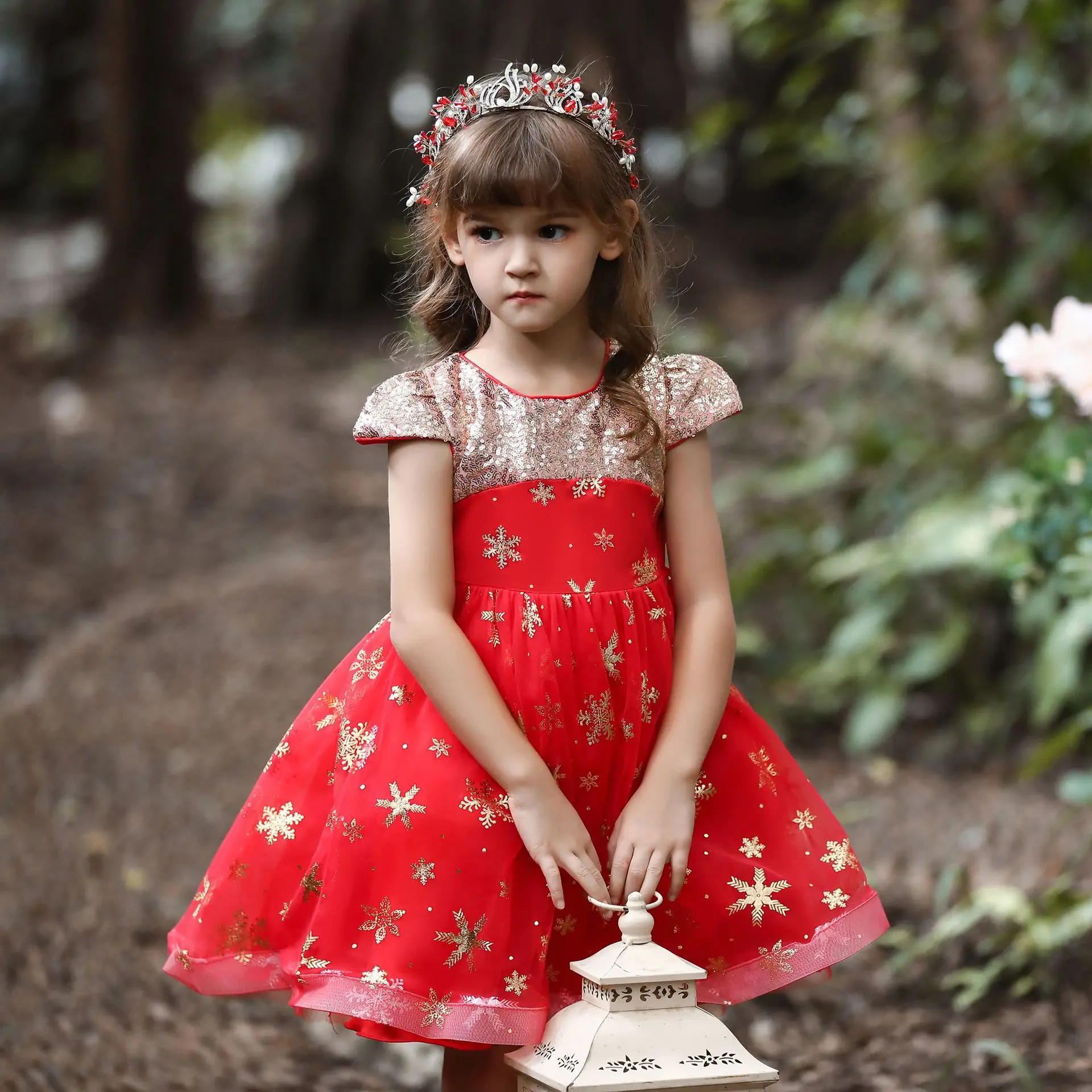 2-10Y Girls Dress With Sleeves Sequins Birthday Party Wear Lovely Skirt Ceremonies Performance Dress For Wedding Kids Clothes