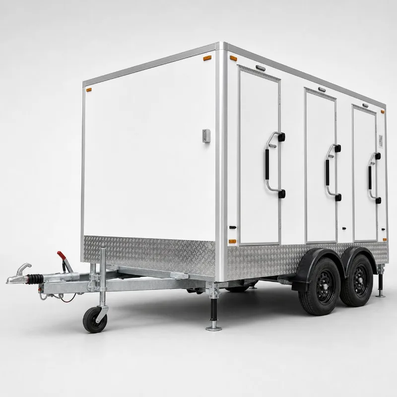 Customized Off-grid Capable 3 Door Mobile Toilet Trailer Portable Restroom For Remote Forest Outdoor Camping