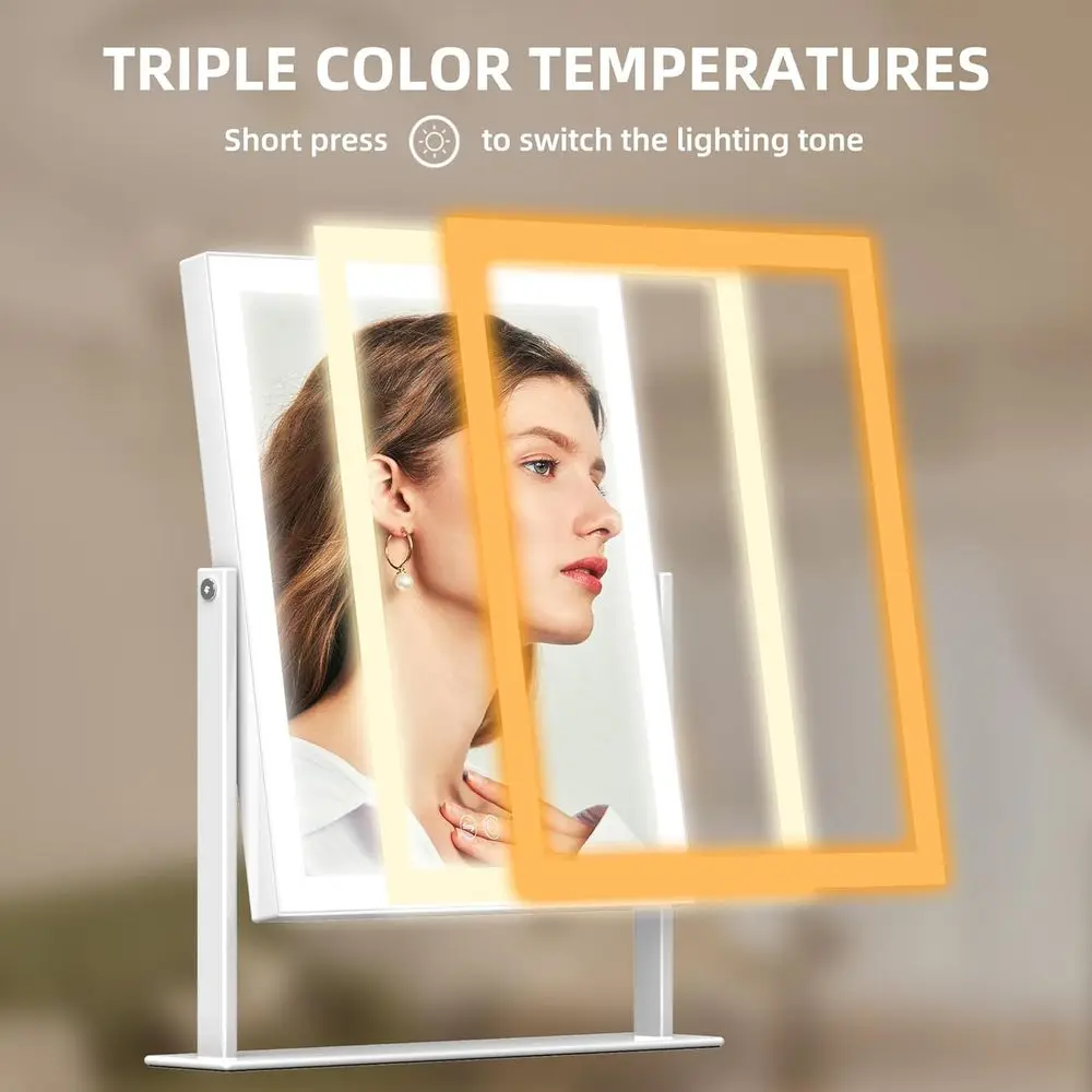 11.8x9.8 LED Lighted Vanity Mirror with Bluetooth Speaker, Touch Control, 3 Lighting Modes, Detachable 10X Magnifier, 360° Swive